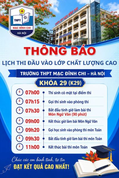 TH&Ocirc;NG B&Aacute;O DANH S&Aacute;CH PH&Ograve;NG THI LỚP CHẤT LƯỢNG CAO LỚP 10 K29 - MĐC NĂM HỌC 2026 - 2027